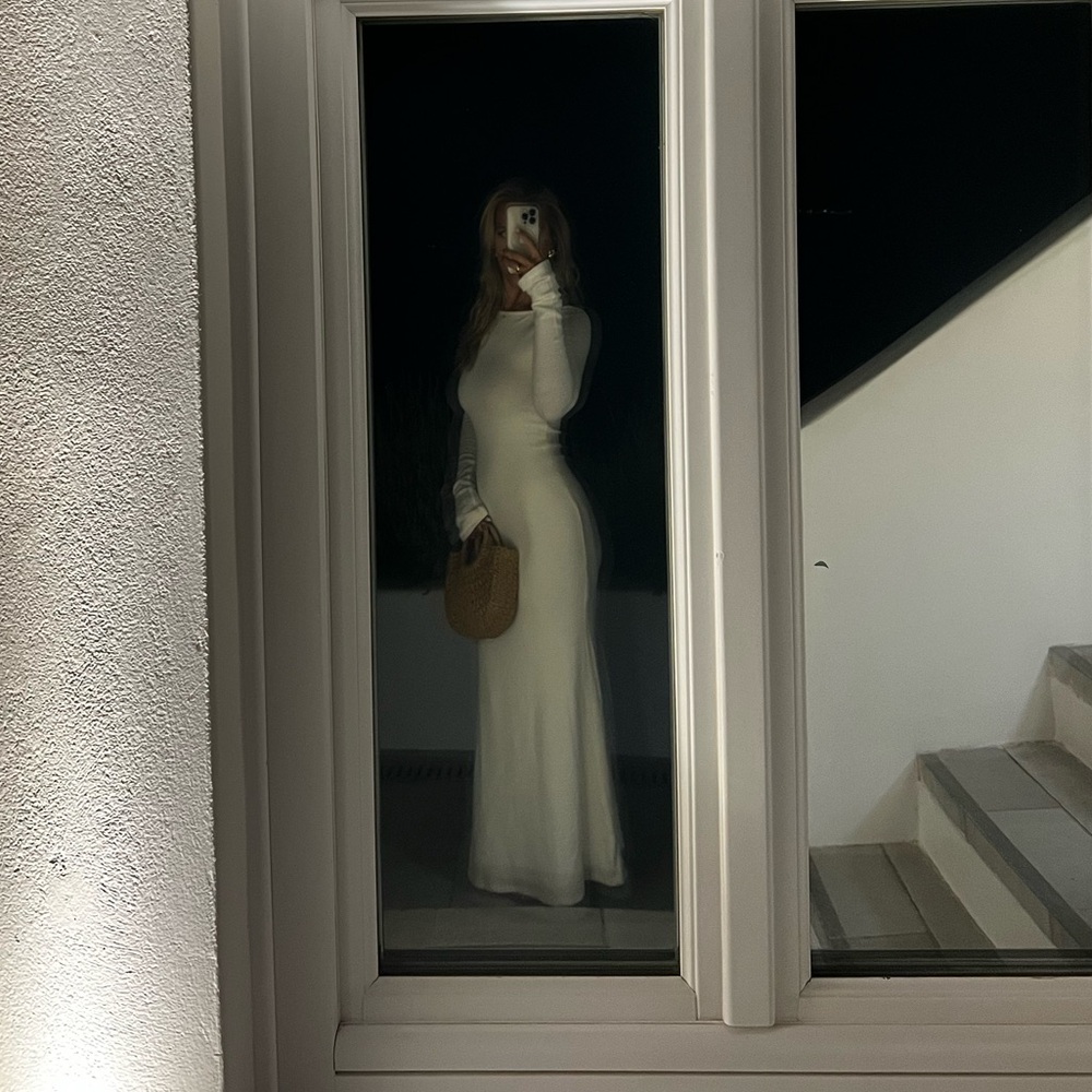 Princess Polly White Backless Long Sleeve Knit Dress size small